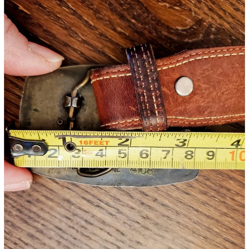 Vintage Leather Overlay Eagle Belt Buckle w/Full Grain Leather Belt 38-40